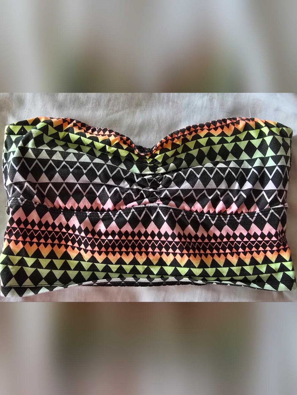 PINK Victoria's Secret Neon Geometric Aztec Bandeau Tube Top M Black Pink